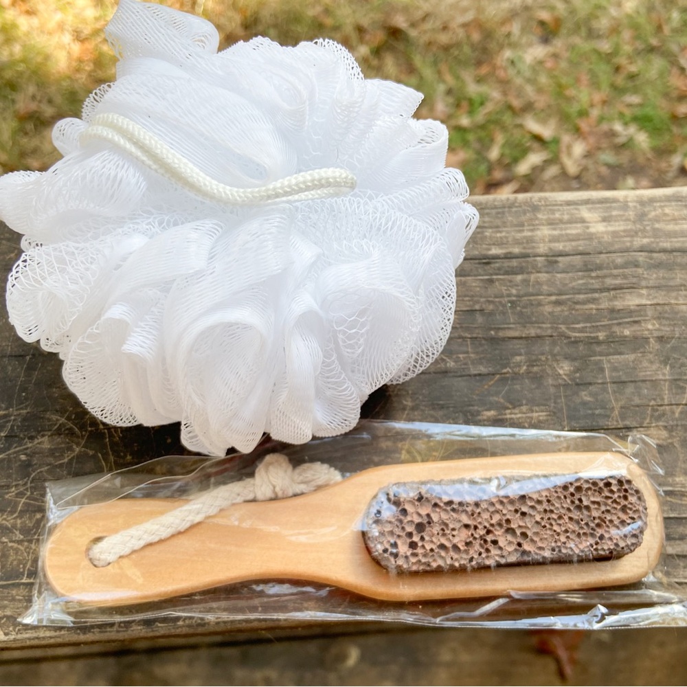 White Bath Loofahs and Foot Pumice Stone for Shower or Bath &  Body Essentials